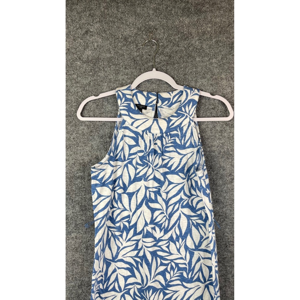 Talbots Midi Dress Women's SP Blue White Cotton Leaf Print Sleeveless